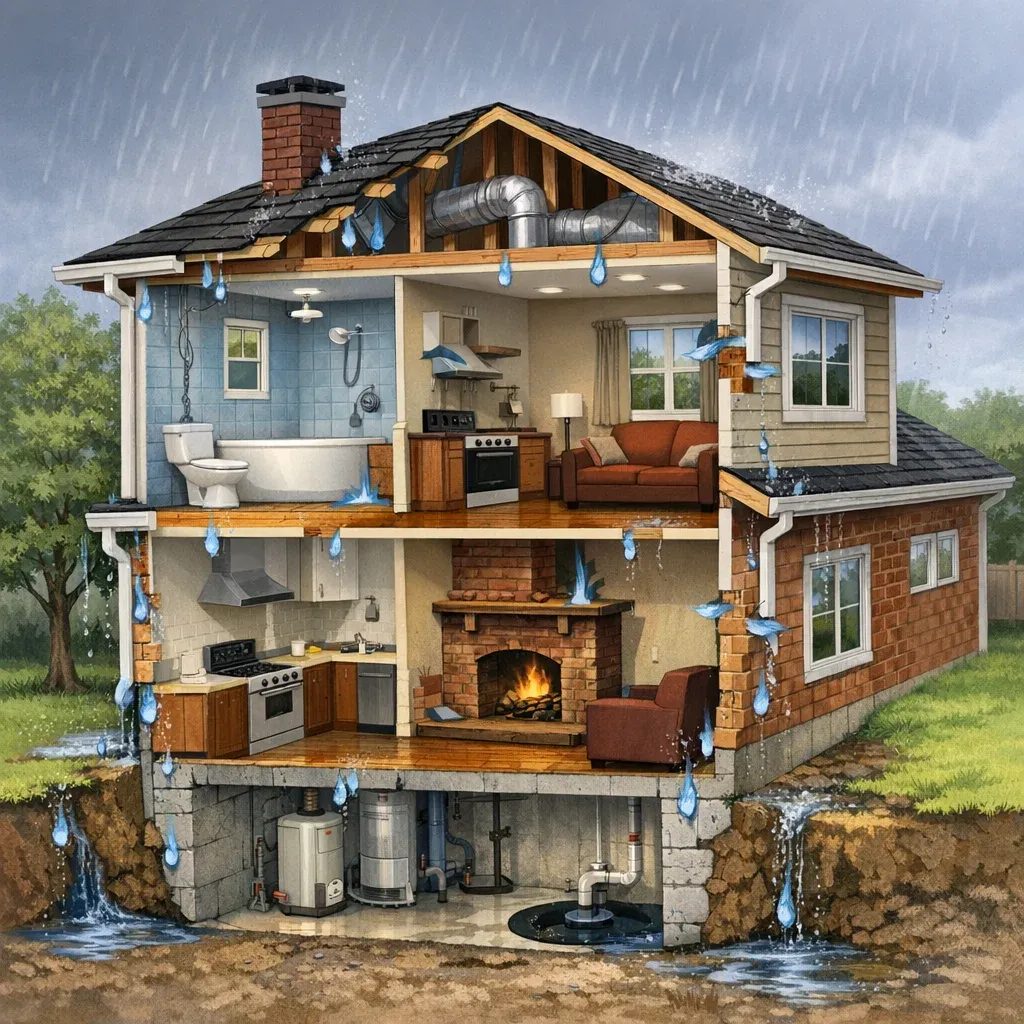 Possible leak paths — ENG Inspections educational illustration