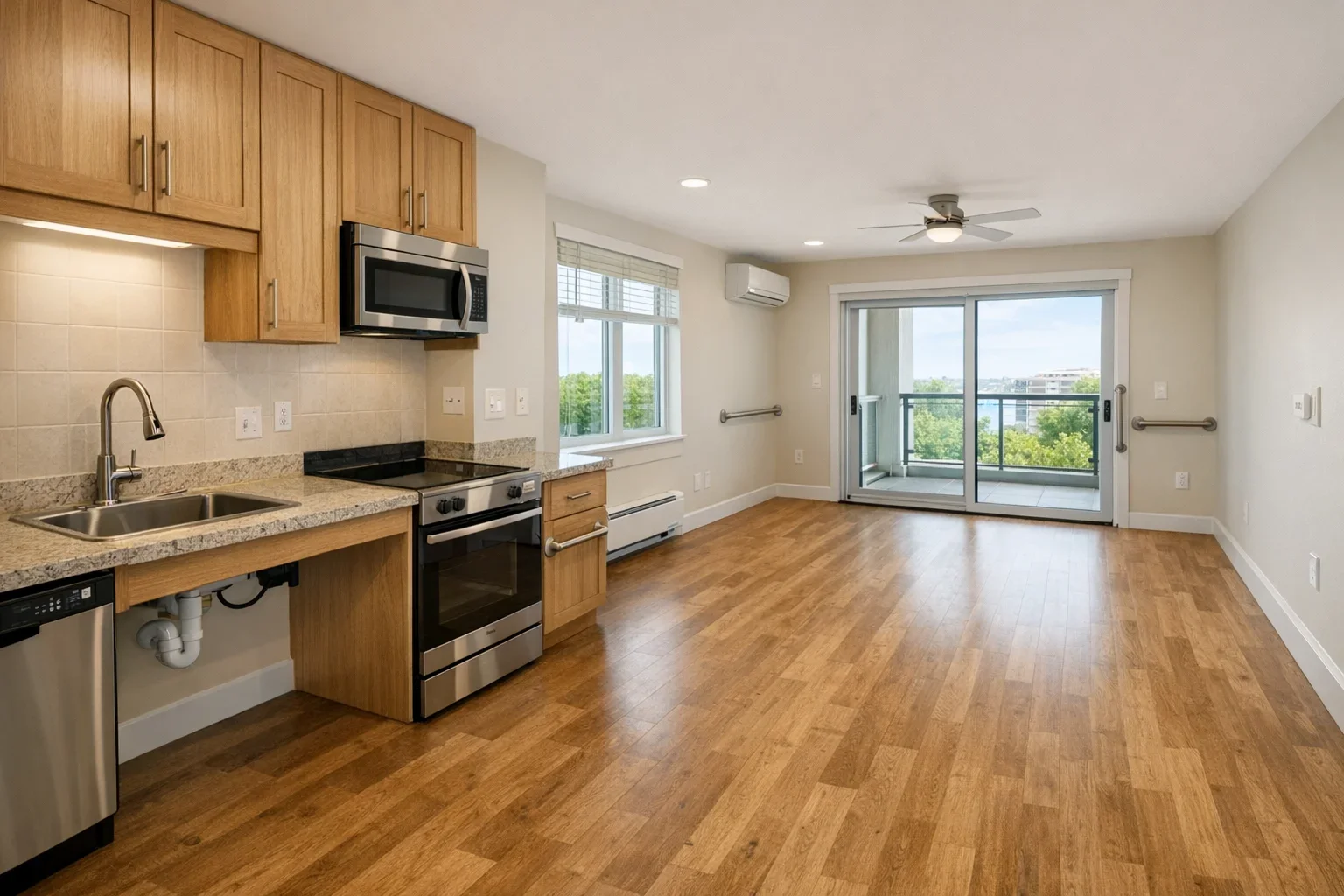 Condominium interior with accessible fixtures prepared for a unit inspection