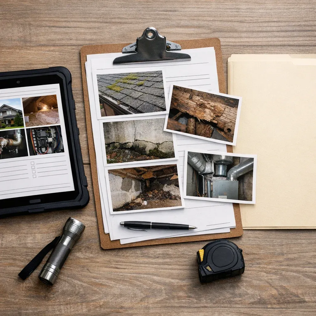 Photo-documented inspection notes prepared for a property in Langley