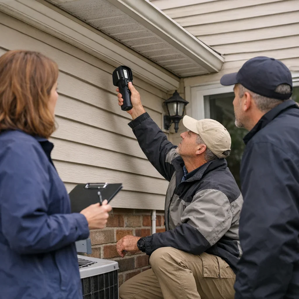 Inspector demonstrating a non-invasive residential building observation during field training