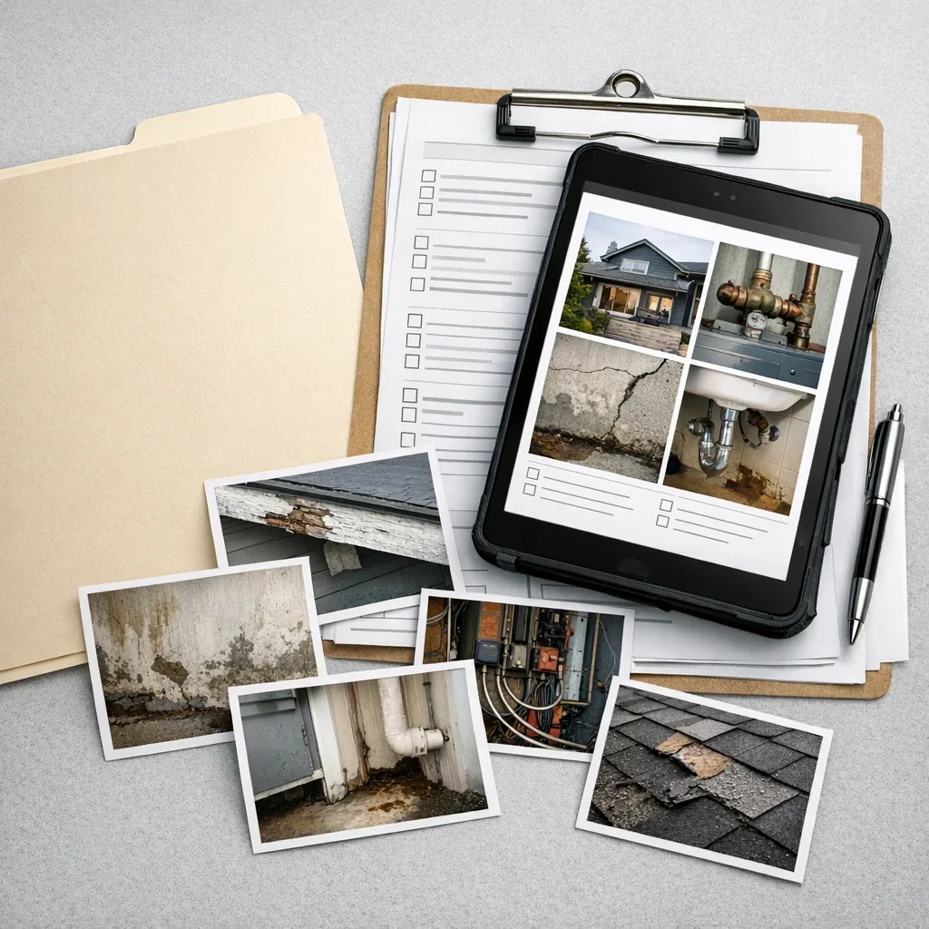 Photo-documented inspection notes prepared for a property in Vancouver
