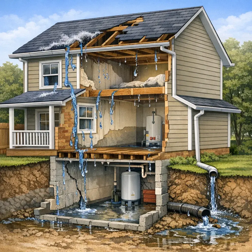 Visual guide to water entry paths and drainage for British Columbia property buyers