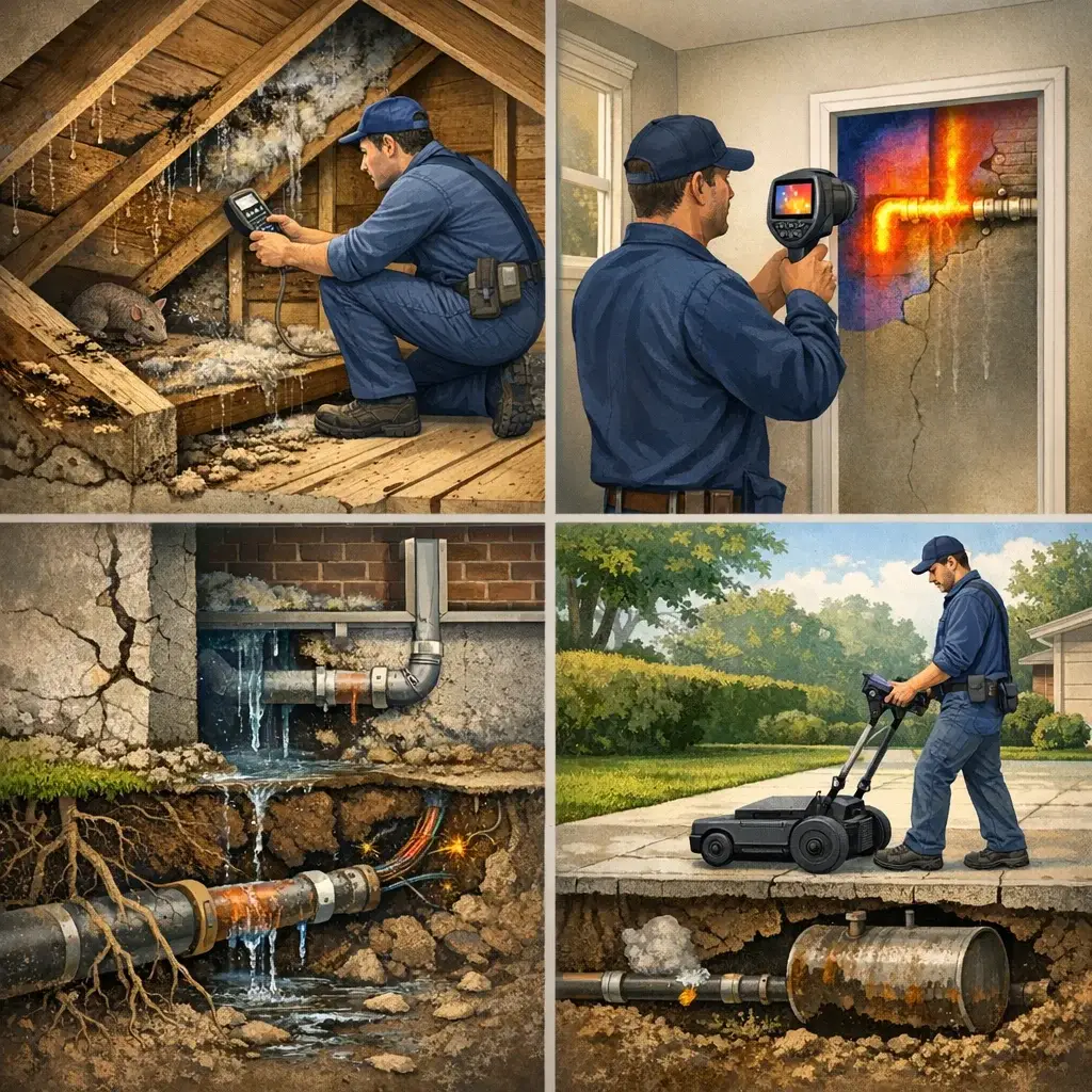 Visual guide to buried foundation drain inspection limits for British Columbia property buyers