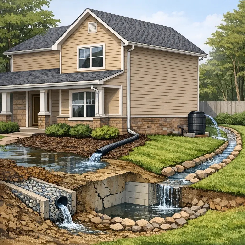 Visual guide to foundation grading and roof runoff control for British Columbia property buyers
