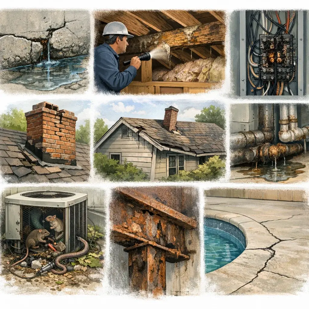 Visual guide to wet basement and perimeter drainage symptoms for British Columbia property buyers