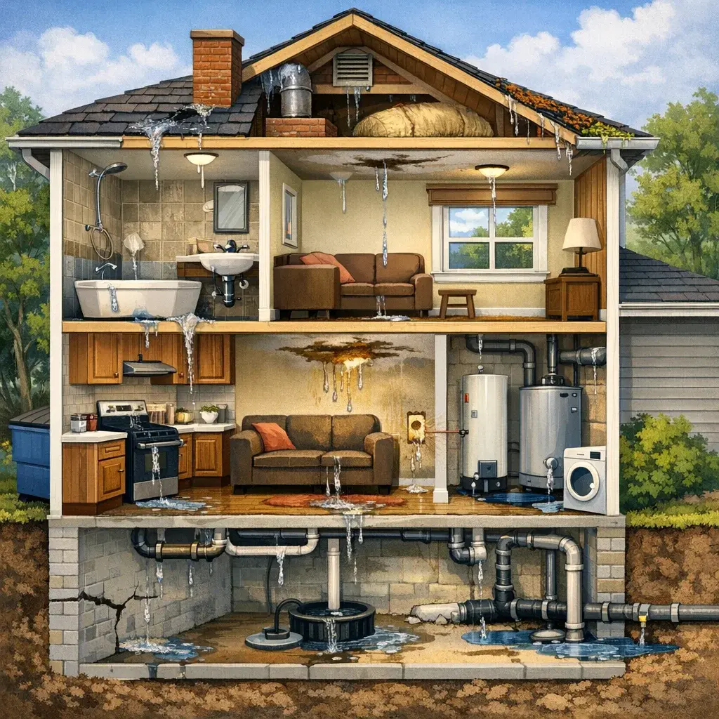 Visual guide to roof leak sources and exterior flashing for British Columbia property buyers