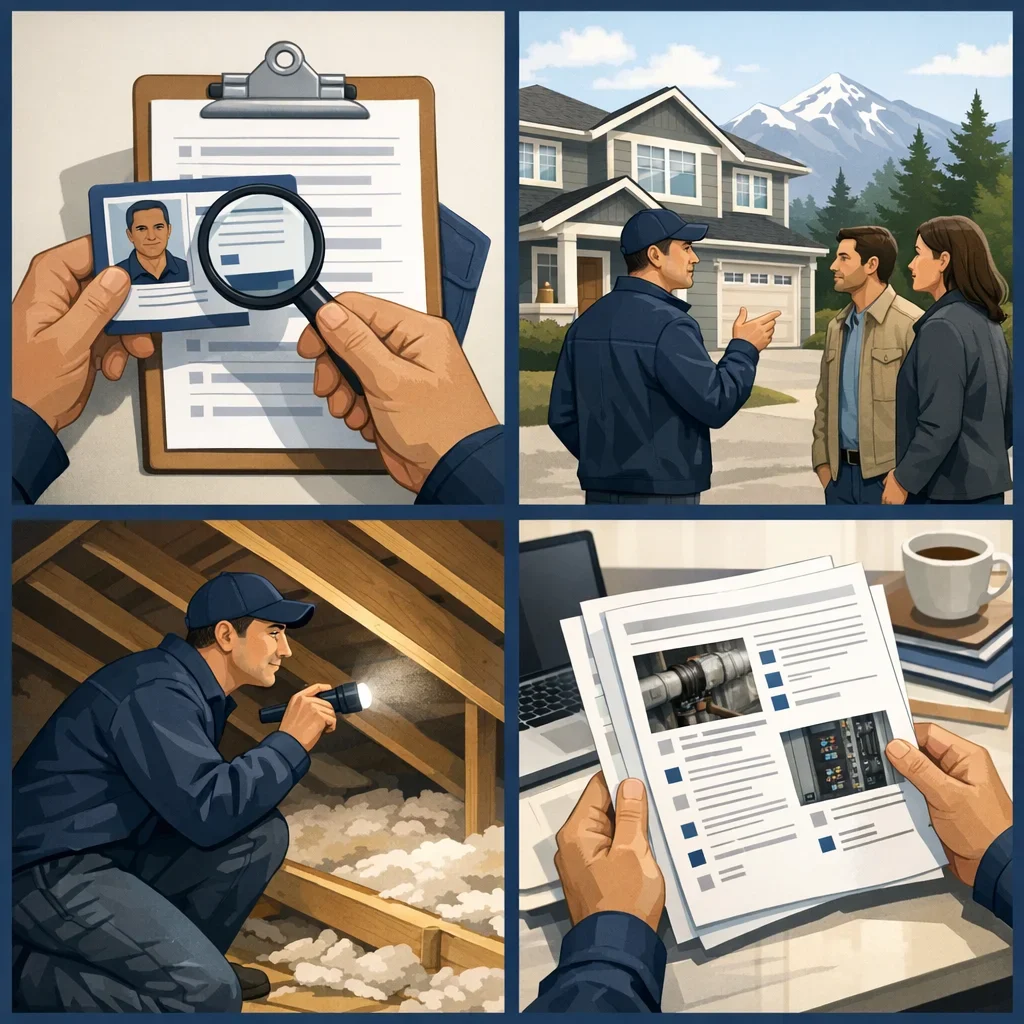 Visual guide to inspector licence and report review for British Columbia property buyers