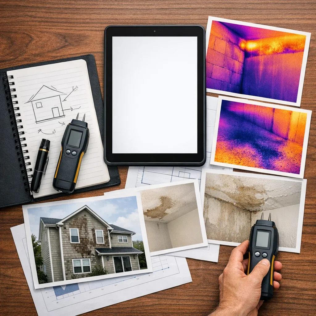 Photo-supported notes and documents for thermal imaging & moisture detection